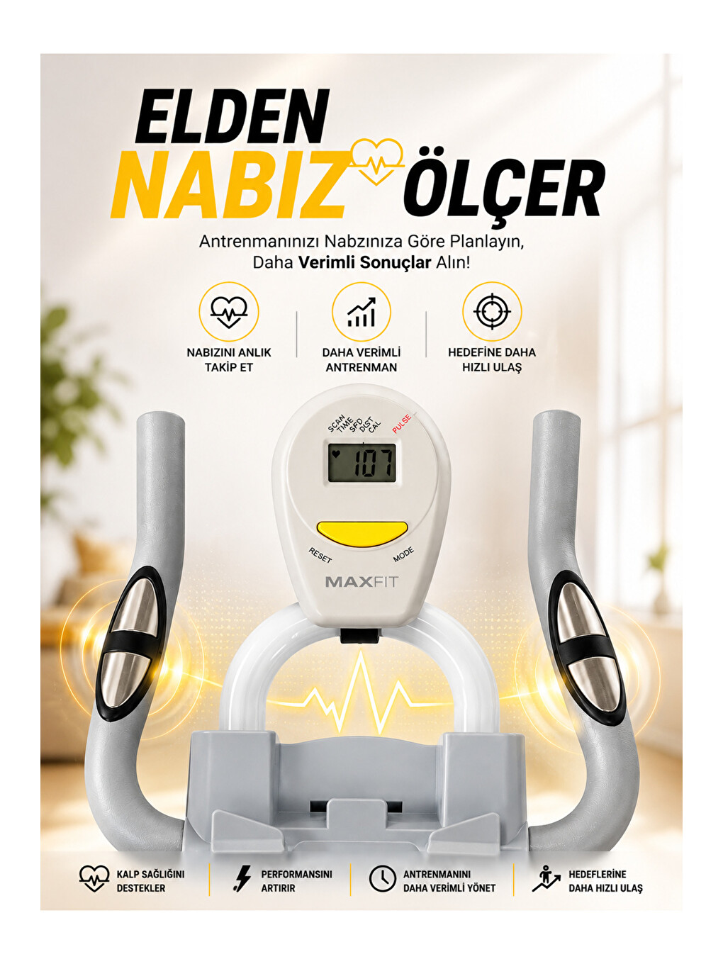 Beyaz S1 Spinbike Direnç Ayarlı Nabız Ölçerli Ayarlanabilir Sele Ve Gidon-1
