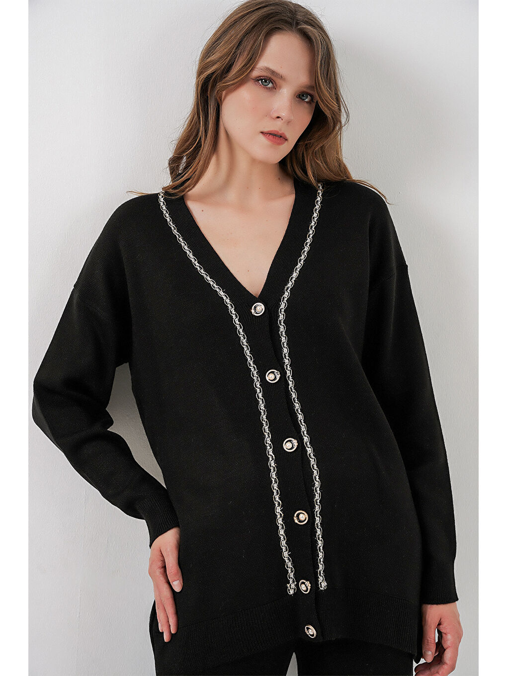 Kadın Hırka Pantolon Triko İkili Takım 15956 - Siyah-2