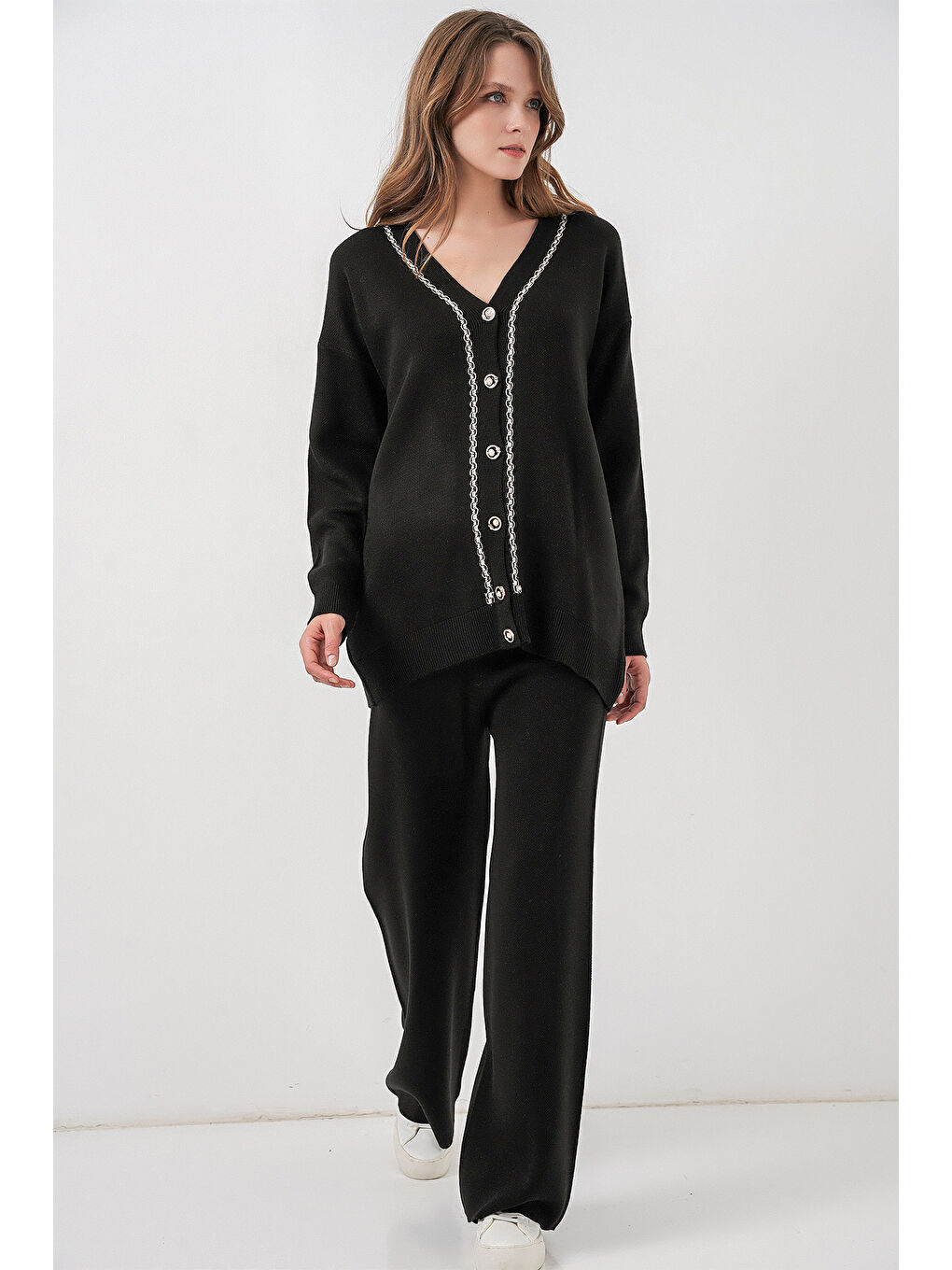 Kadın Hırka Pantolon Triko İkili Takım 15956 - Siyah-3