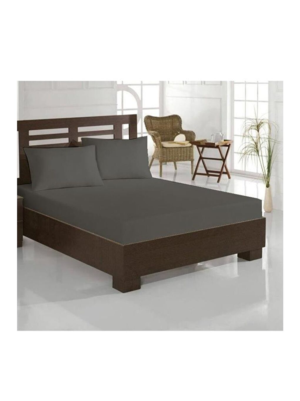 Karışık Penye Çift Kişilik Lastikli Çarşaf Gri-1