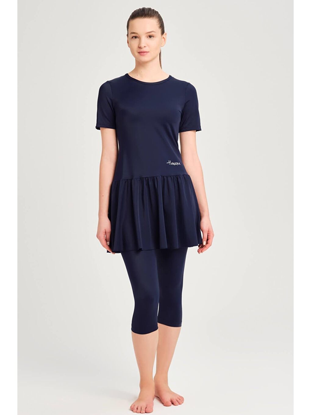 Yarım Kol Etekli Lacivert 3 Parça Yarı Kapalı Mayo Takımı 2815