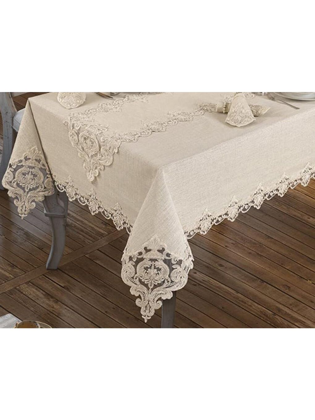 Ekru Miray Masa Örtüsü 160x260 Cm 26 Parça Krem-1