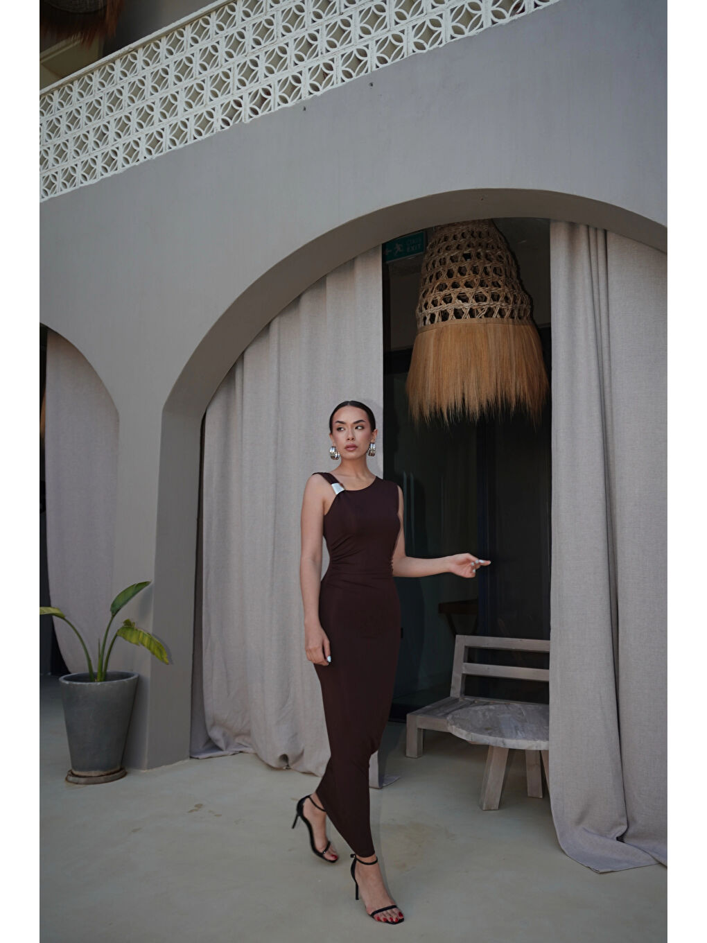 Karışık Kadın Kahve Tokalı Elbise 0994-0102-3