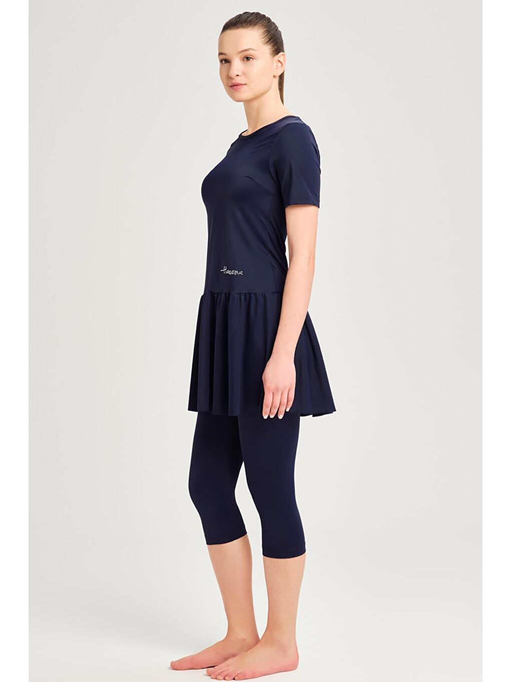 Yarım Kol Etekli Lacivert 3 Parça Yarı Kapalı Mayo Takımı 2815-2