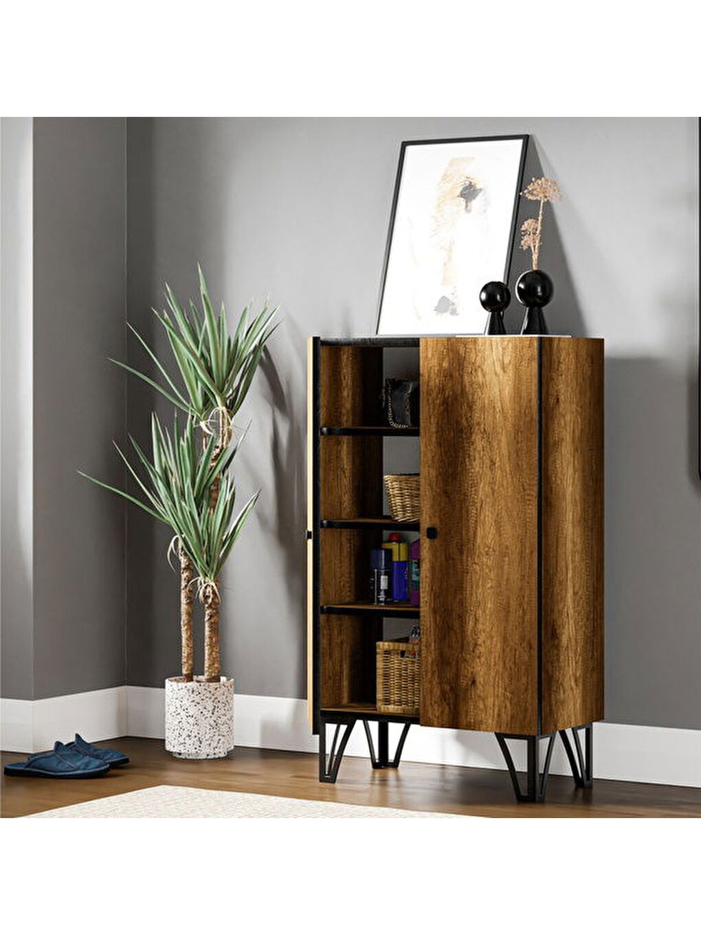 Kahverengi Çok Amaçlı Dolap - Barok Ceviz - 104x28x60 cm-4