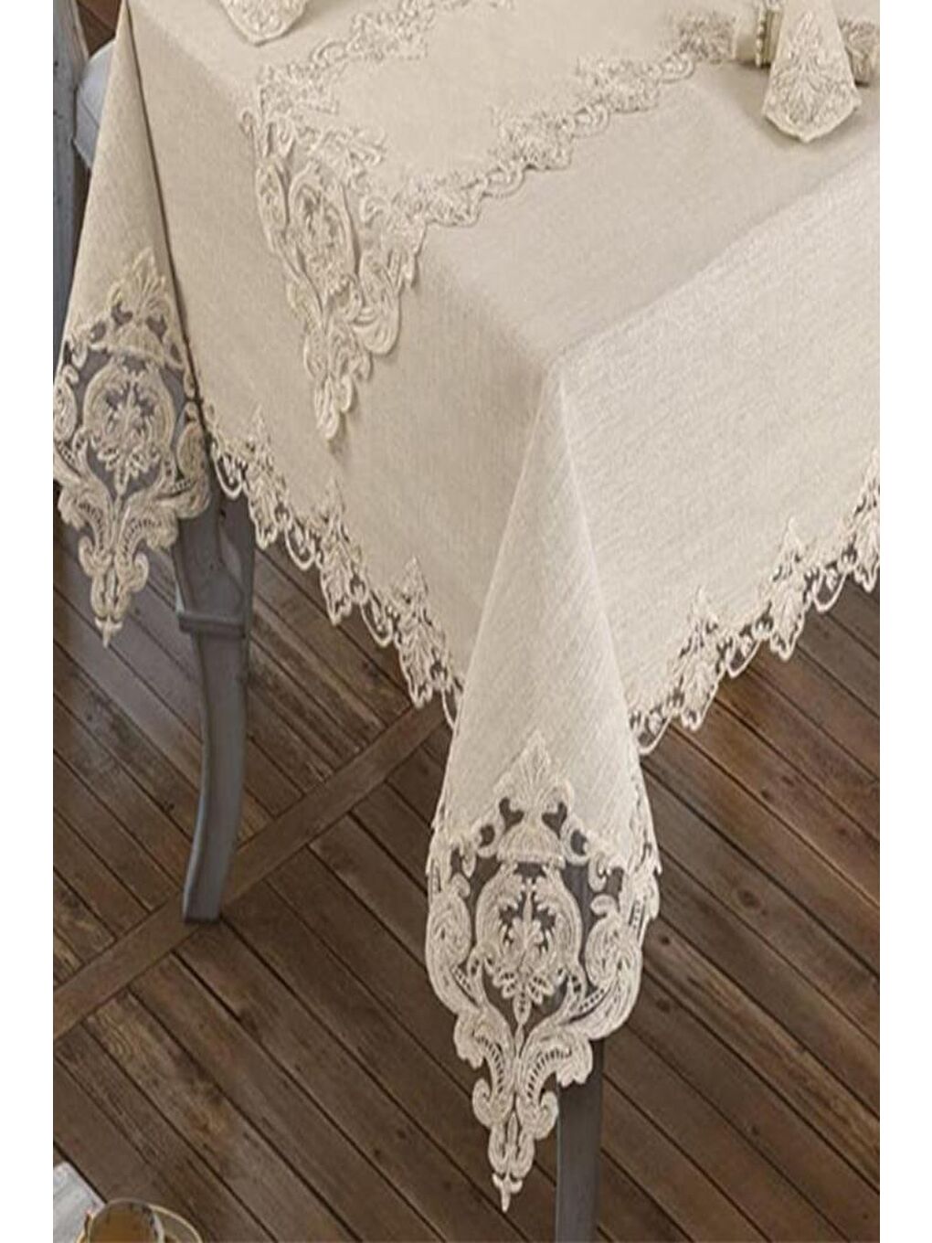 Ekru Miray Masa Örtüsü 160x260 Cm 26 Parça Krem-3