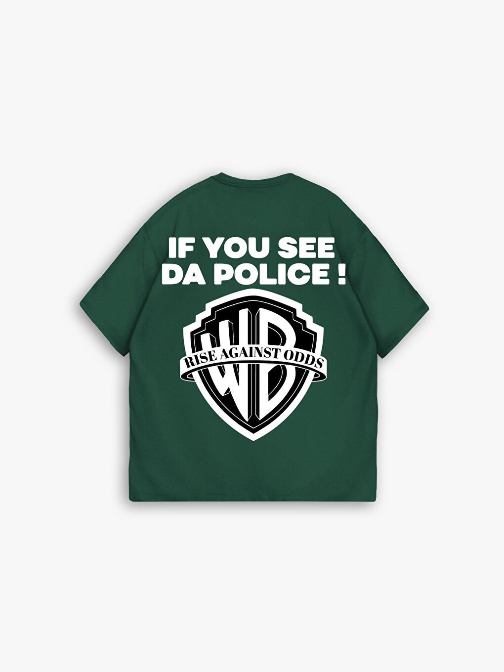 Erkek Oversize 'Police!' Baskılı İki İplik Tişört Yeşil-1