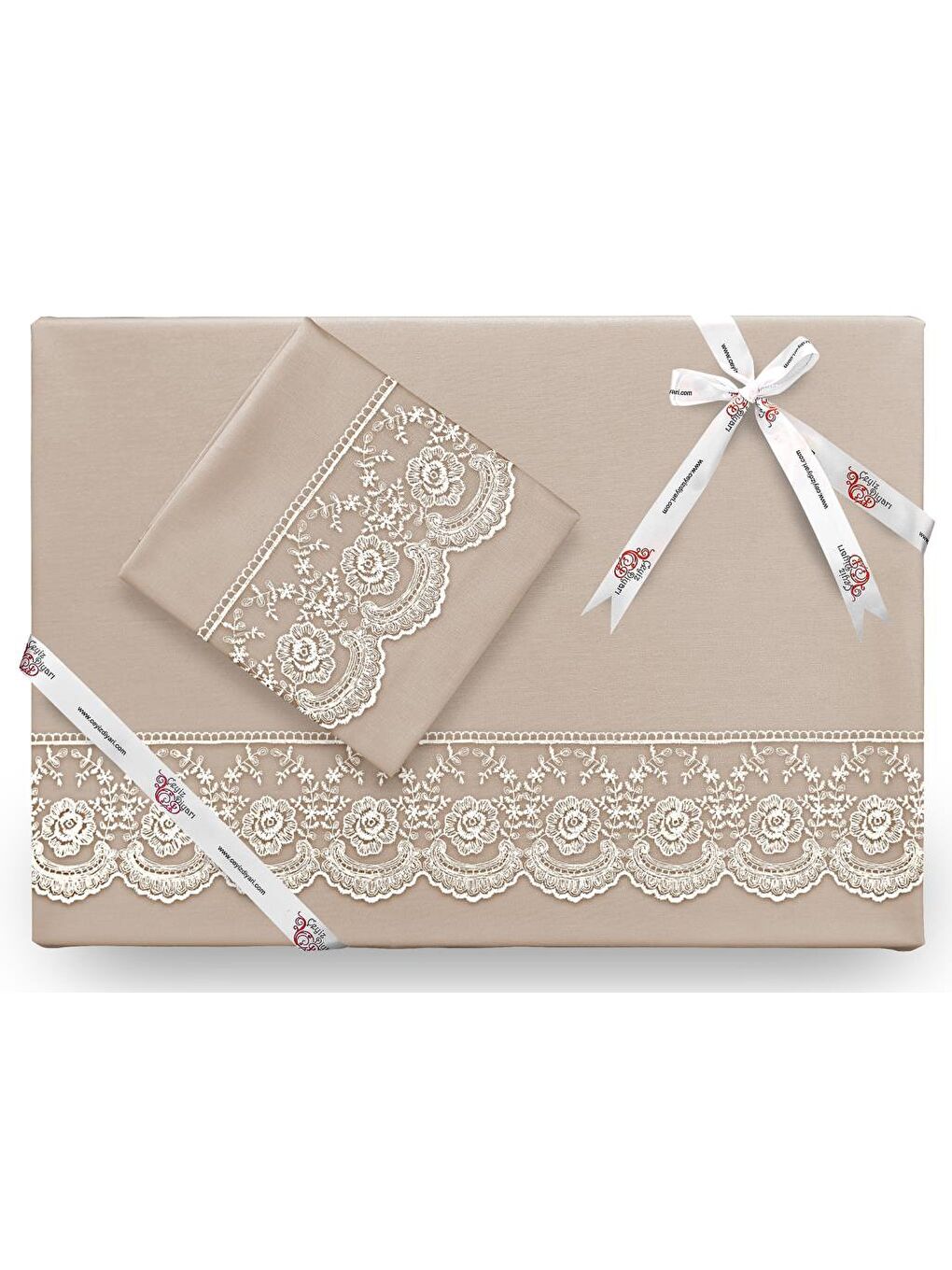 Karışık Fransız Dantelli Kure Tek Kişilik Nevresim Takımı 4 Parça Cappucino