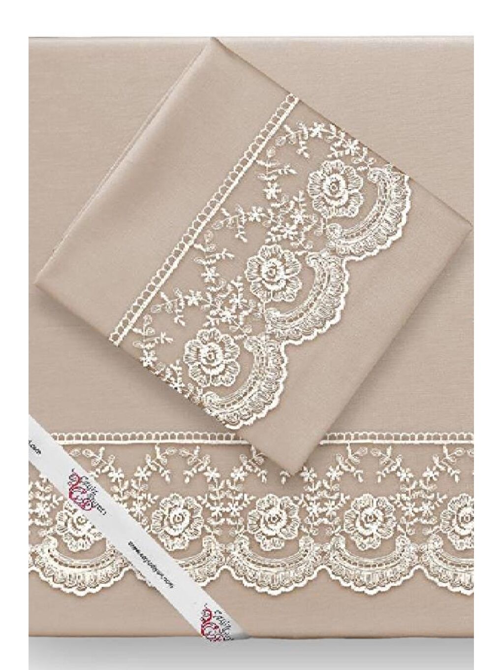 Karışık Fransız Dantelli Kure Tek Kişilik Nevresim Takımı 4 Parça Cappucino-1