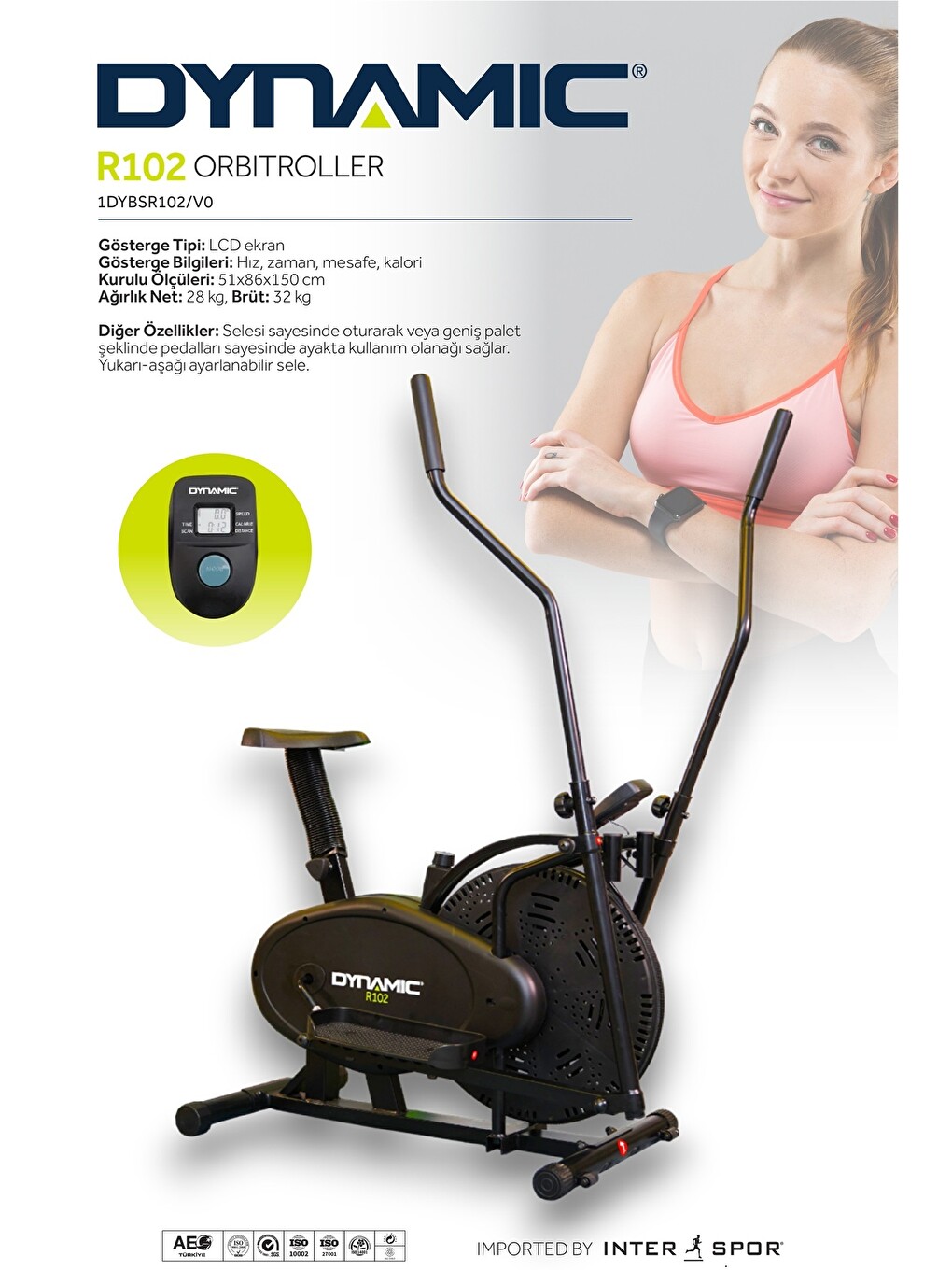 Siyah R102 Eliptik Bisiklet Ayakta Ve Oturarak Kullanılabilir Orbitroller Orbitrack-5