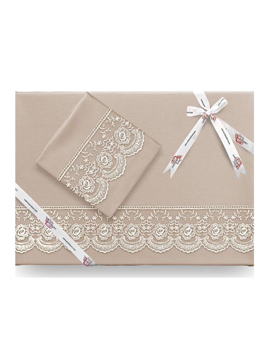 Karışık Fransız Dantelli Kure Tek Kişilik Nevresim Takımı 4 Parça Cappucino-2