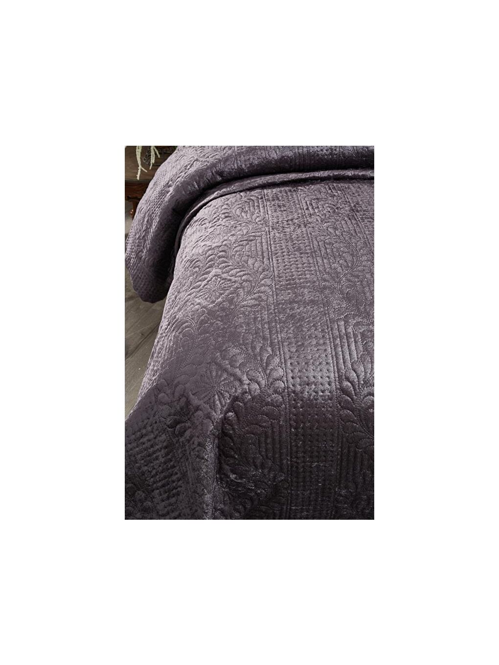 Karışık Velica Çift Kişilik Kadife Yatak Örtüsü Antrasit-7