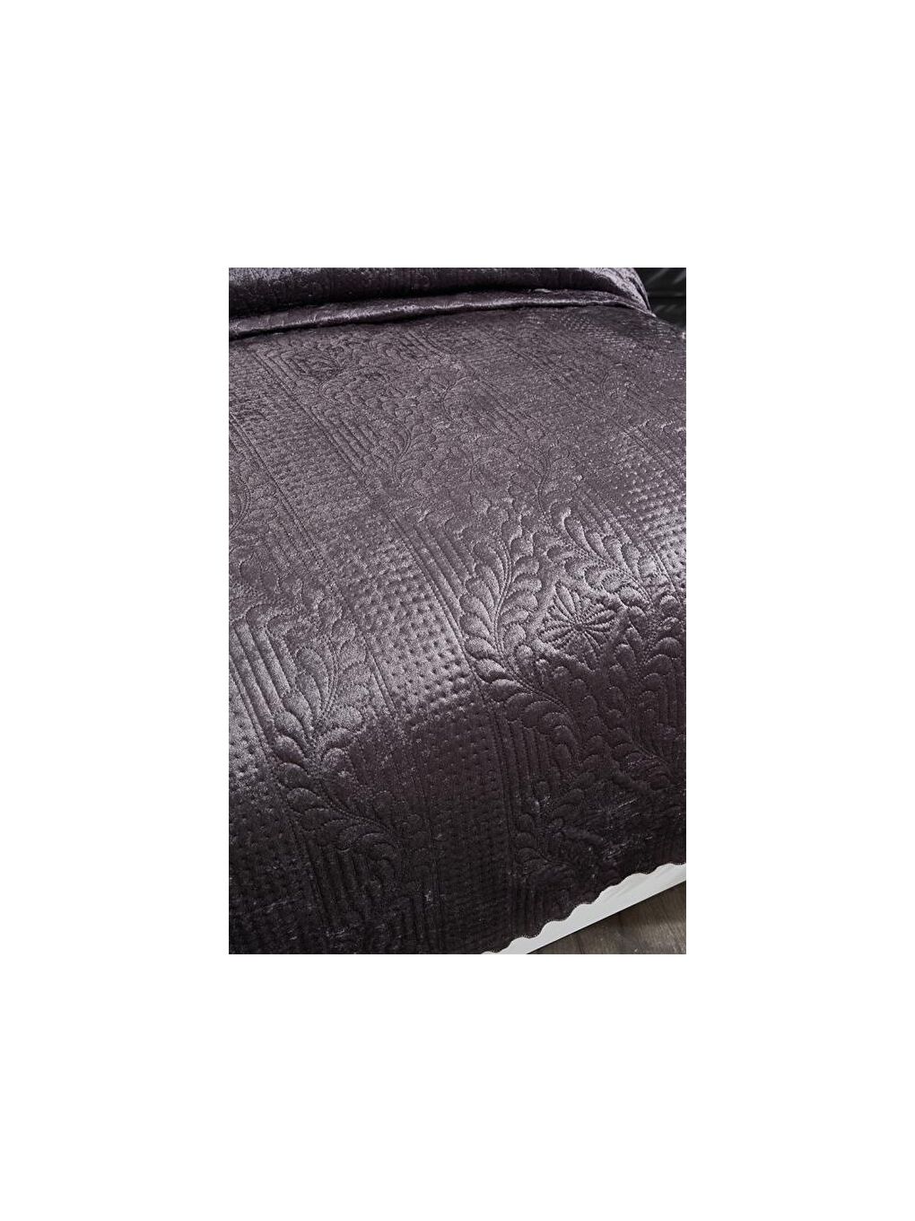 Karışık Velica Çift Kişilik Kadife Yatak Örtüsü Antrasit-8