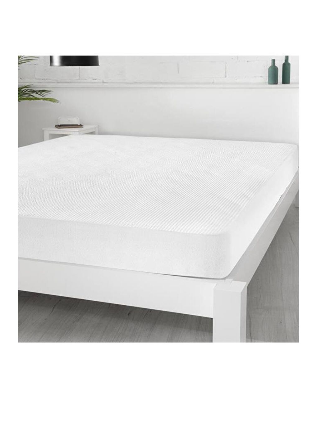 Beyaz 3D Kapitoneli Sıvı Geçirmez 160X200cm Fitted Çift Kişilik Alez-1