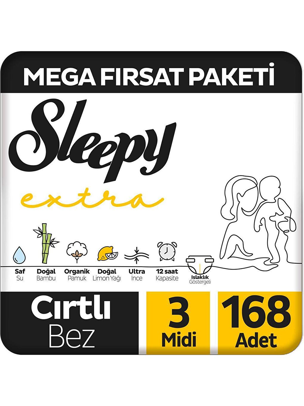 Sleepy Beyaz Extra Günlük Aktivite Mega Fırsat Paketi Bebek Bezi 3 Numara Midi 168 Adet