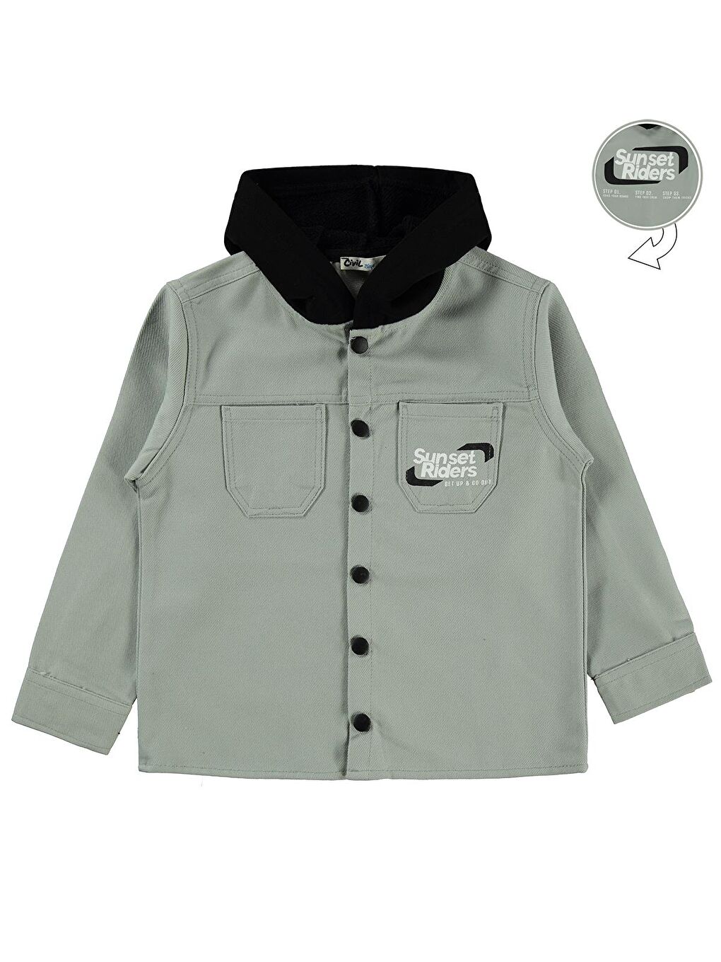 Boys Çift Cepli Kapüşonlu 10-13 Yaş Gömlek - Haki 10-11 Yaş