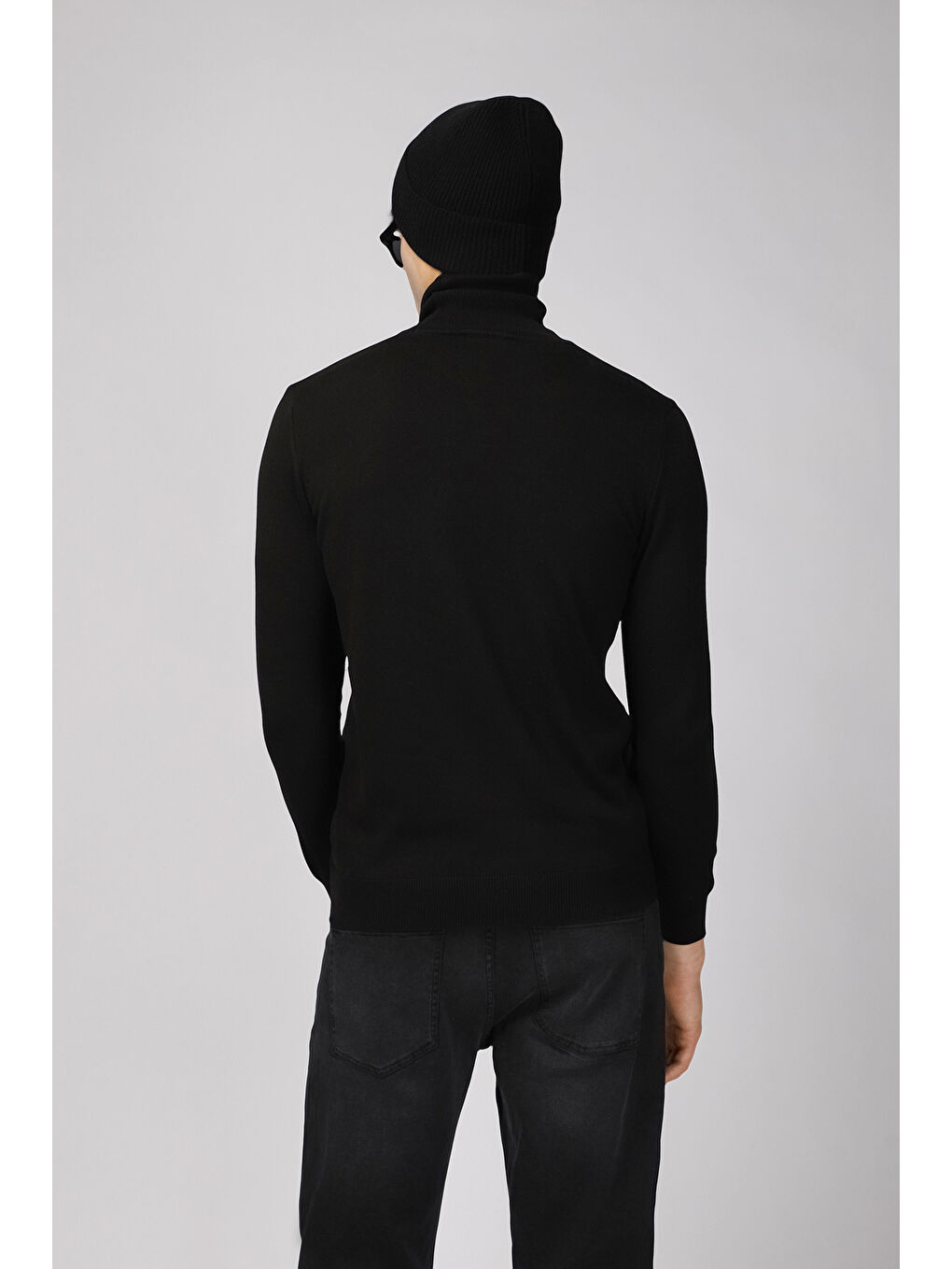 Siyah Balıkçı Yaka Regular Fit Pamuklu Triko Büyük Beden Kazak-3