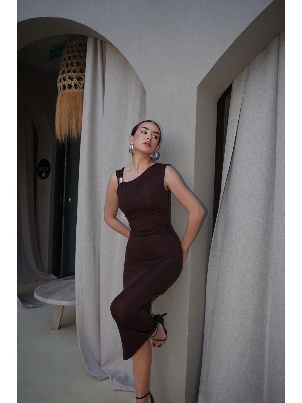 Karışık Kadın Kahve Tokalı Elbise 0994-0102-4