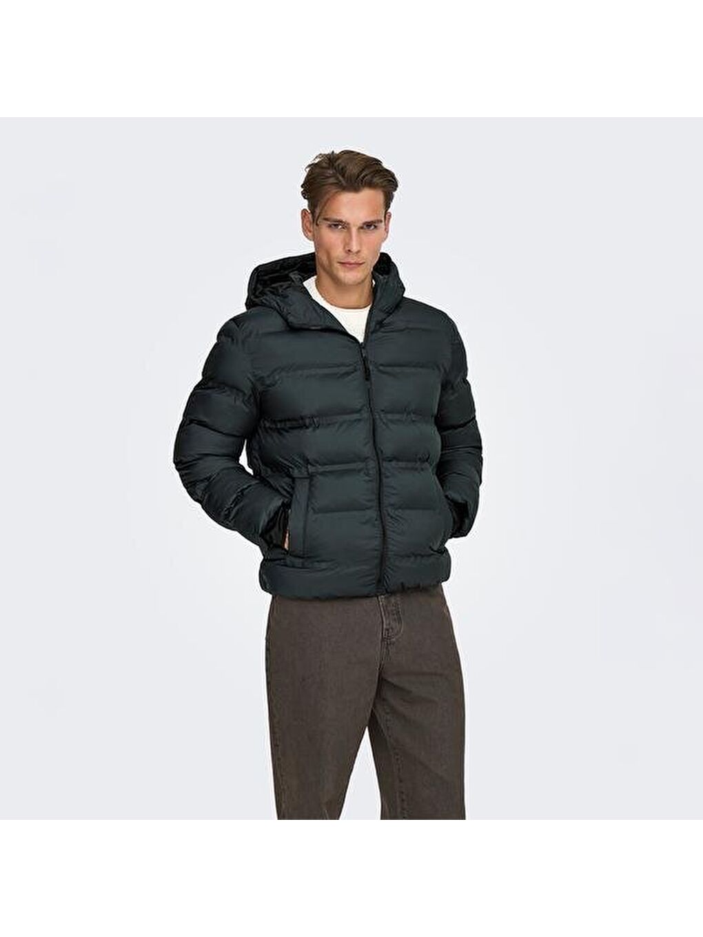 Union Seamless Life Puffer Erkek Siyah Kapüşonlu Mont