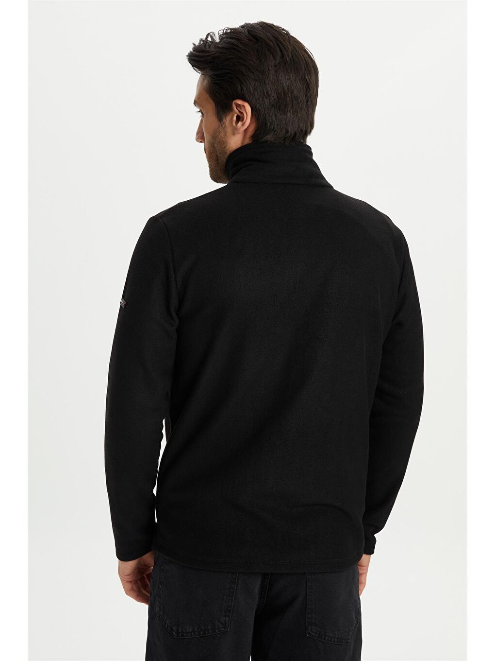 Siyah Polar Göğüs Cep Detaylı Kışlık Erkek Fermuarlı Sweatshirt Hırka PO-002-5