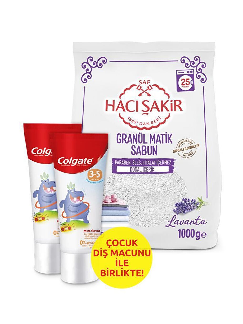 Colgate Beyaz 3-5 Yaş Florürsüz Çocuk Diş Macunu 60 ml, Hacı Şakir Lavanta Granül Matik Sabun 1000 G - 4