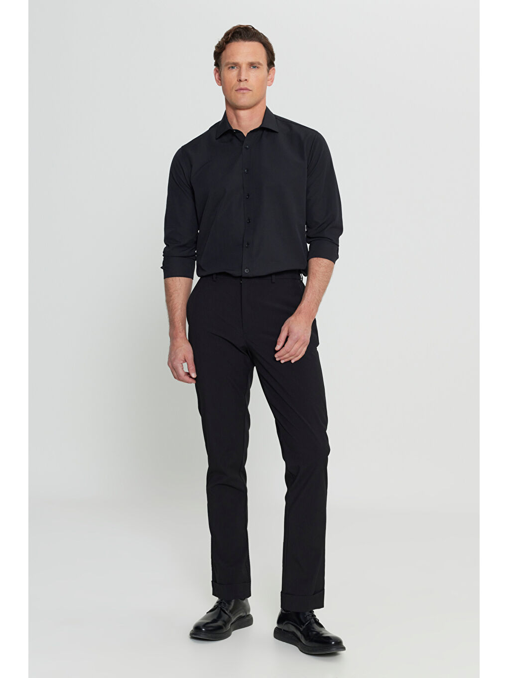 Erkek Siyah Slim Fit Dar Kesim Beli Lastikli Yan Cep Esnek Casual Pantolon-1