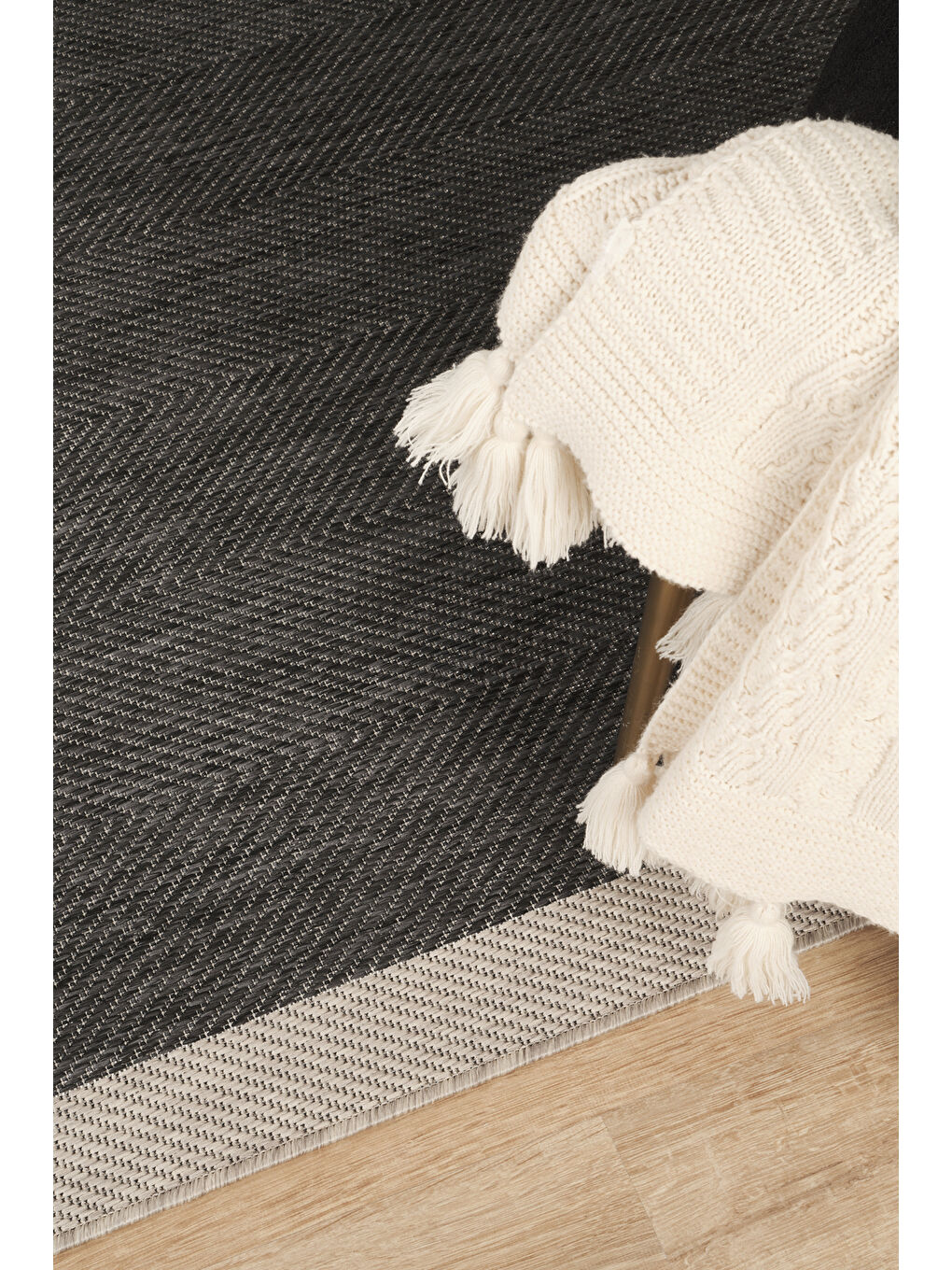 Sisalux 3089 Antrasit Sisal Dokuma Jüt Kilim Hav Toz Vermez Halı Salon Mutfak Oda Halısı-60x100-1