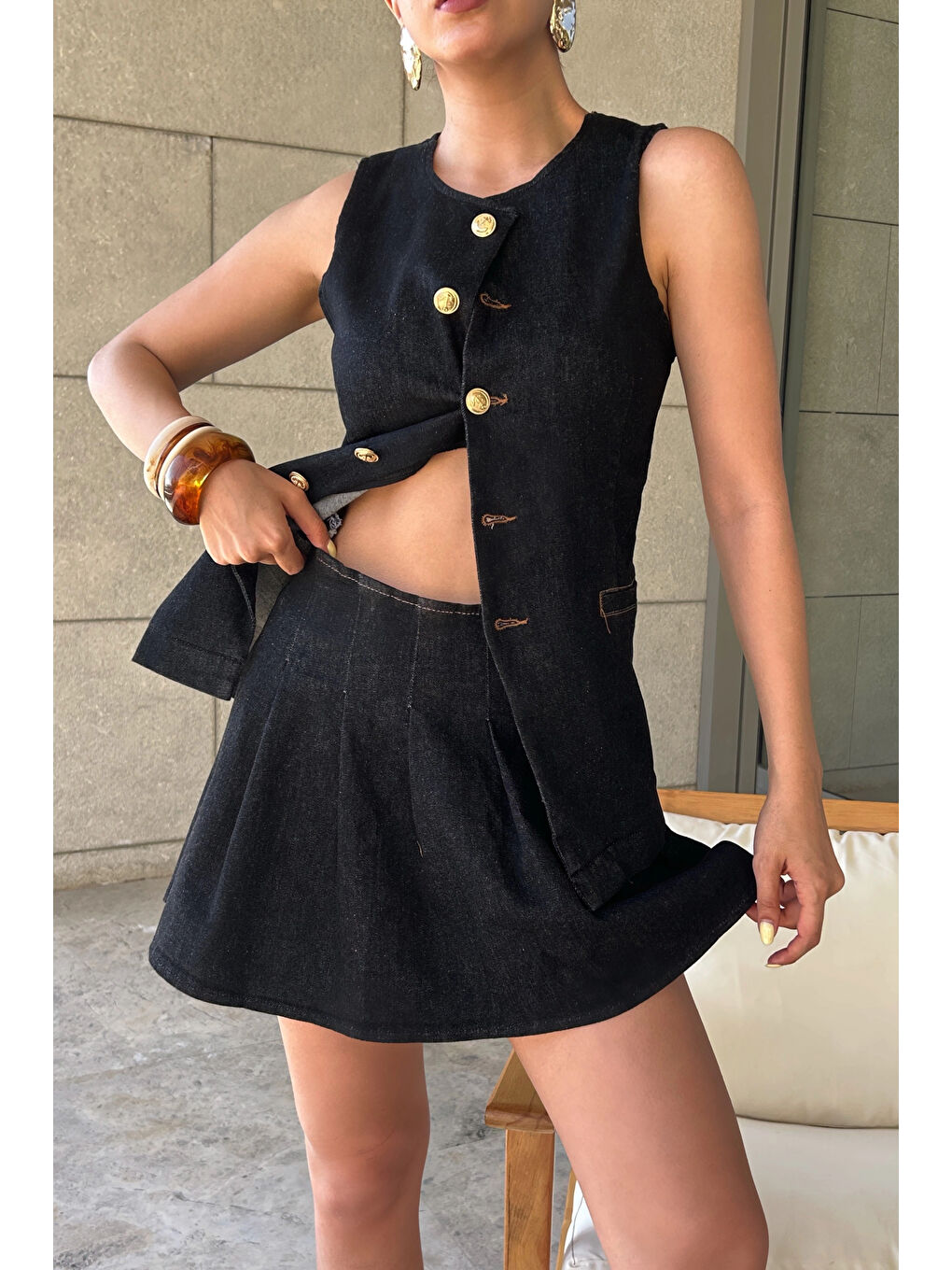 Karışık Kadın Siyah Yelekli Jean Takım 0999-25112-6