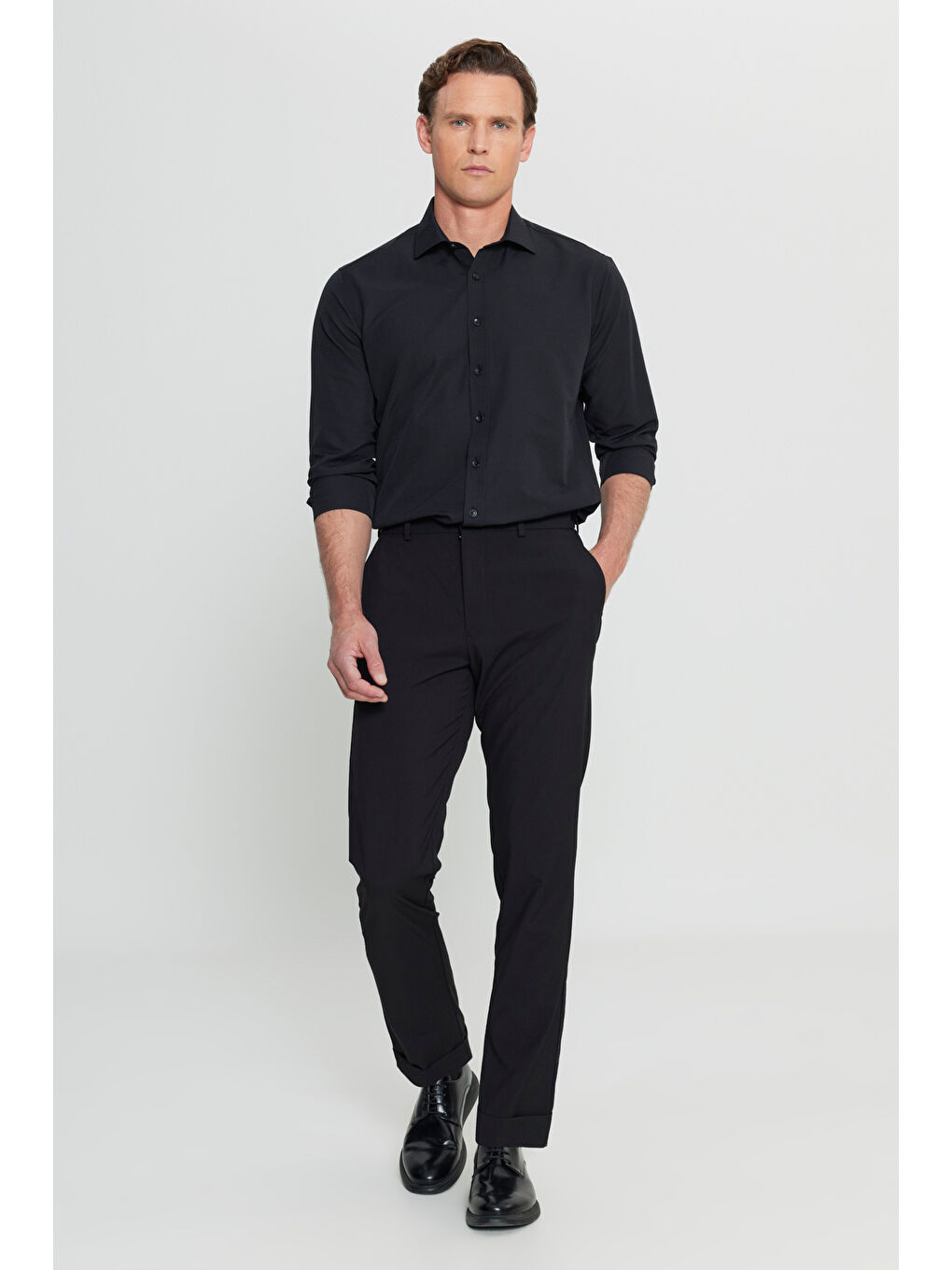 Erkek Siyah Slim Fit Dar Kesim Beli Lastikli Yan Cep Esnek Casual Pantolon-2