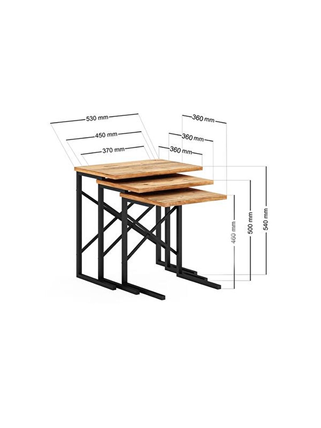 Kahverengi Metal Ayaklı X Eco Zigon Sehpa - Atlantik Çam-2