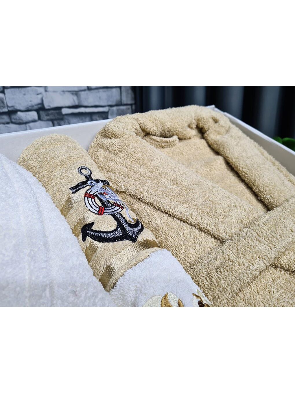 Karışık Çeyizlik Aile Bornoz Seti 4 Parça Krem Cappucino-2