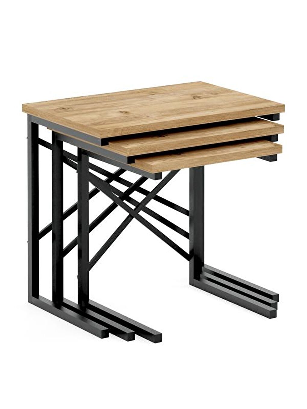 Kahverengi Metal Ayaklı X Eco Zigon Sehpa - Atlantik Çam-5