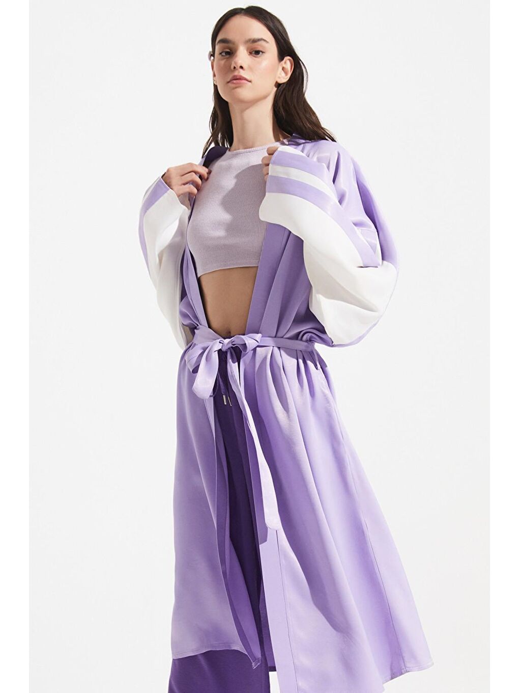 June Lila Exclusive Sırt Baskılı Viskon Kimono