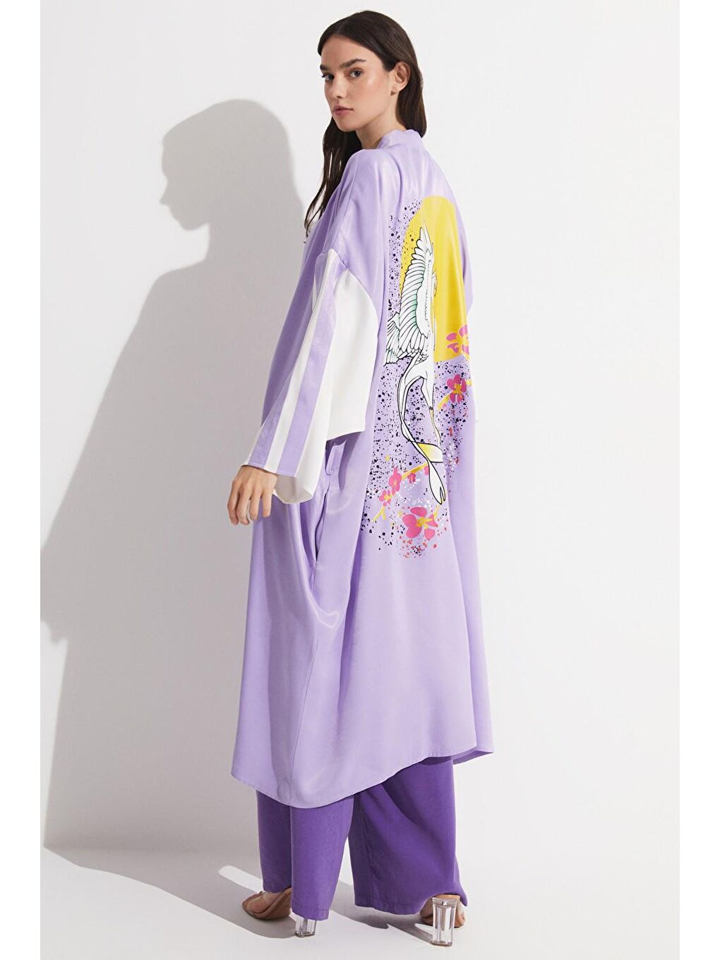 June Lila Exclusive Sırt Baskılı Viskon Kimono - 1