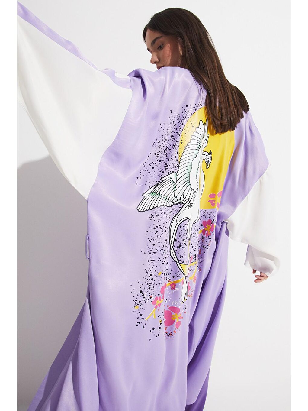 June Lila Exclusive Sırt Baskılı Viskon Kimono - 2