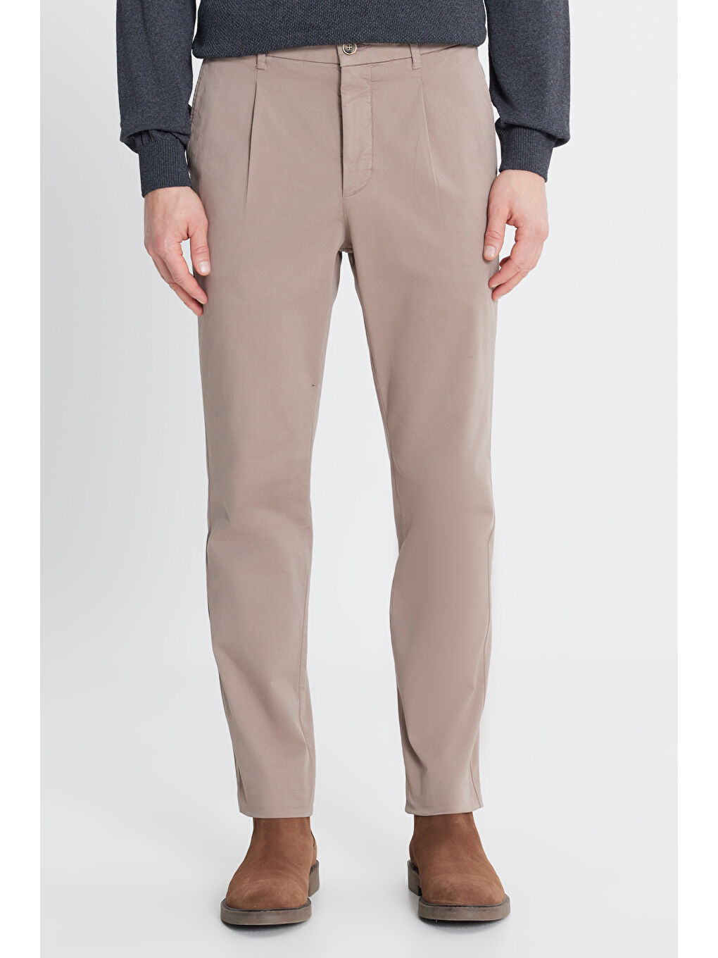 Erkek Bej Pamuklu Slim Fit Dar Kesim Yan Cepli Casual Esnek Pantolon