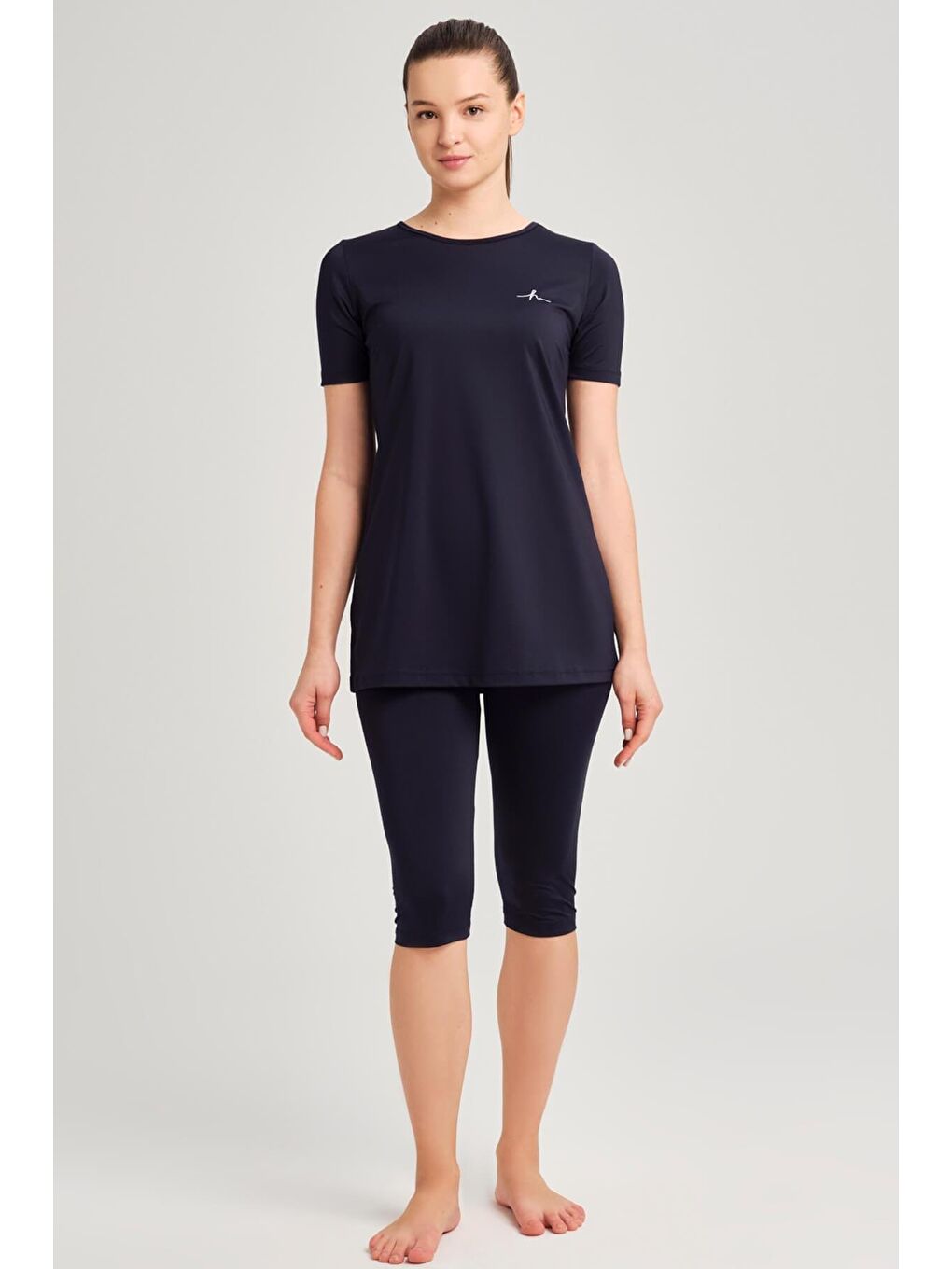 Lacivert Yarım Kol 3 Parça Yarı Kapalı Mayo Takımı 6081