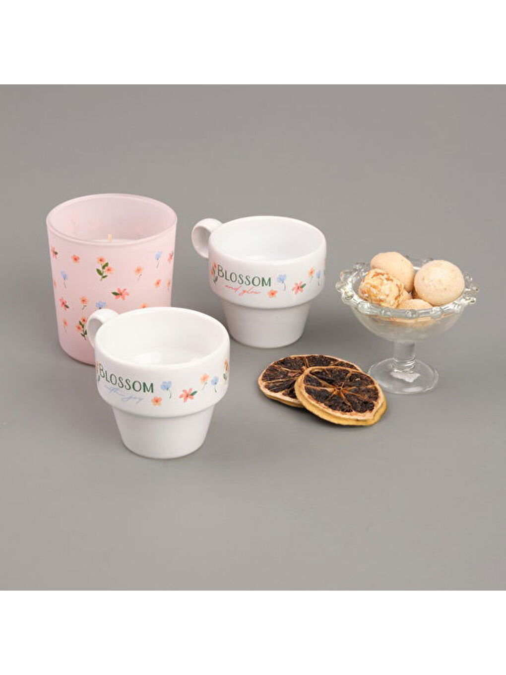 RAKLE Karişik Sun Flower Stackable Kupa ve Mum Seti - Renkli - 180 ml - 5