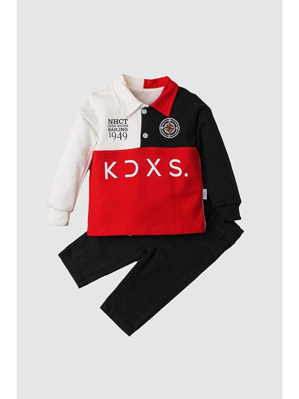 Kırmızı Erkek Bebek Pamuklu Polo Takım Pantolon Üst İkili Takım-4