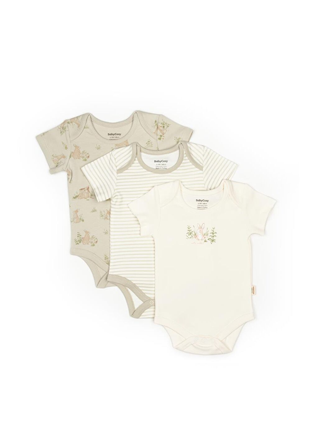 BabyCosy Organic Wear Ekru Bebek 3lü Kısa Kollu Badi Kutulu Set %100 Organik Pamuk, Bebek ve Yenidoğan Serisi - CSY5763