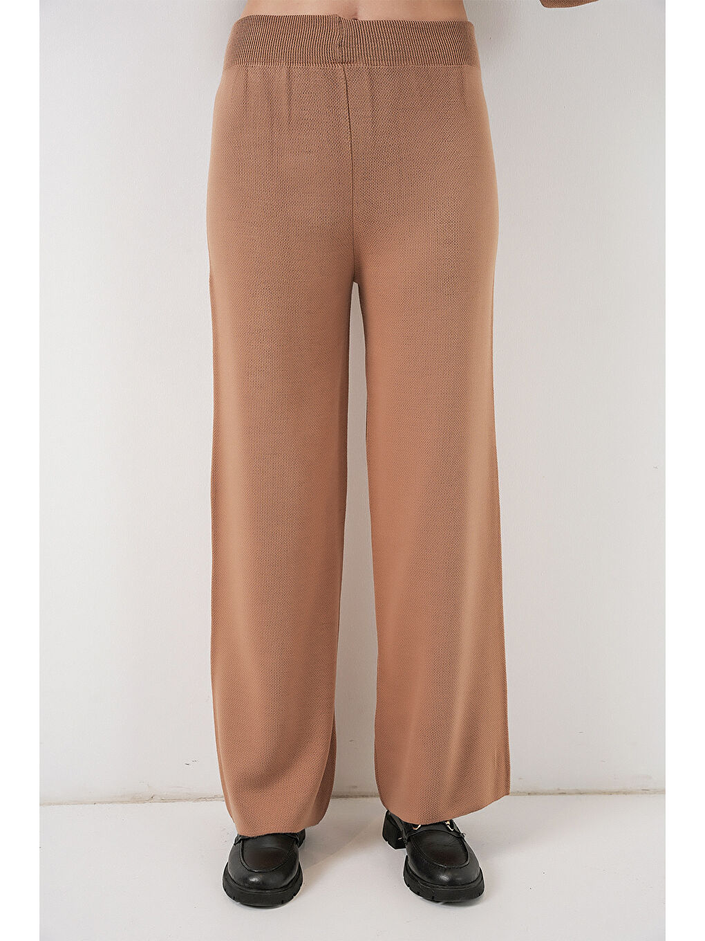 Sarı Kadın Hırka Pantolon Triko İkili Takım 15956 - Camel-1