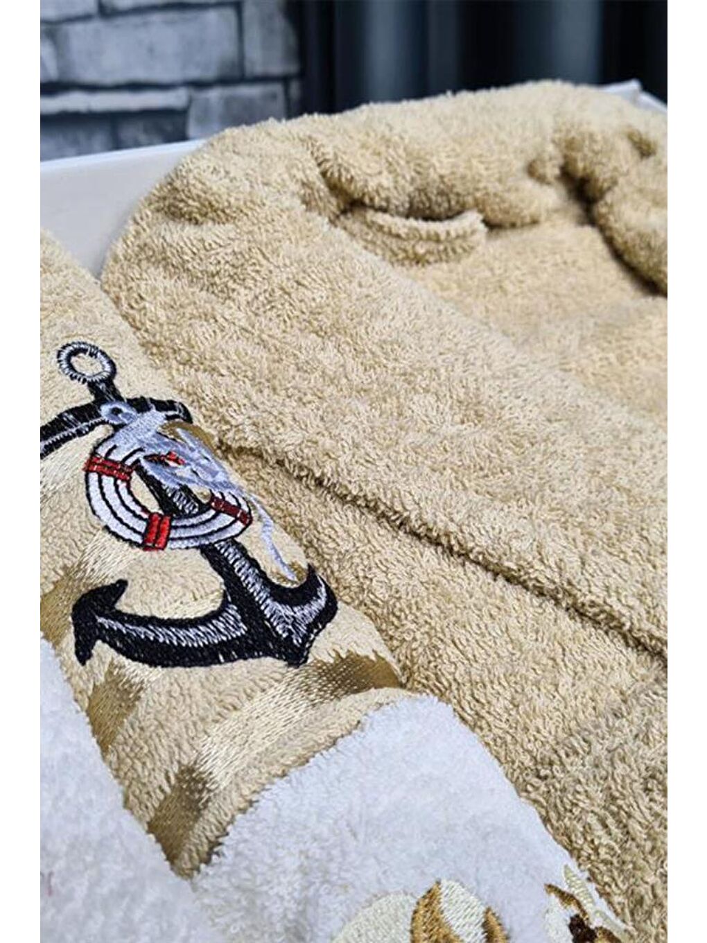 Karışık Çeyizlik Aile Bornoz Seti 4 Parça Krem Cappucino-6