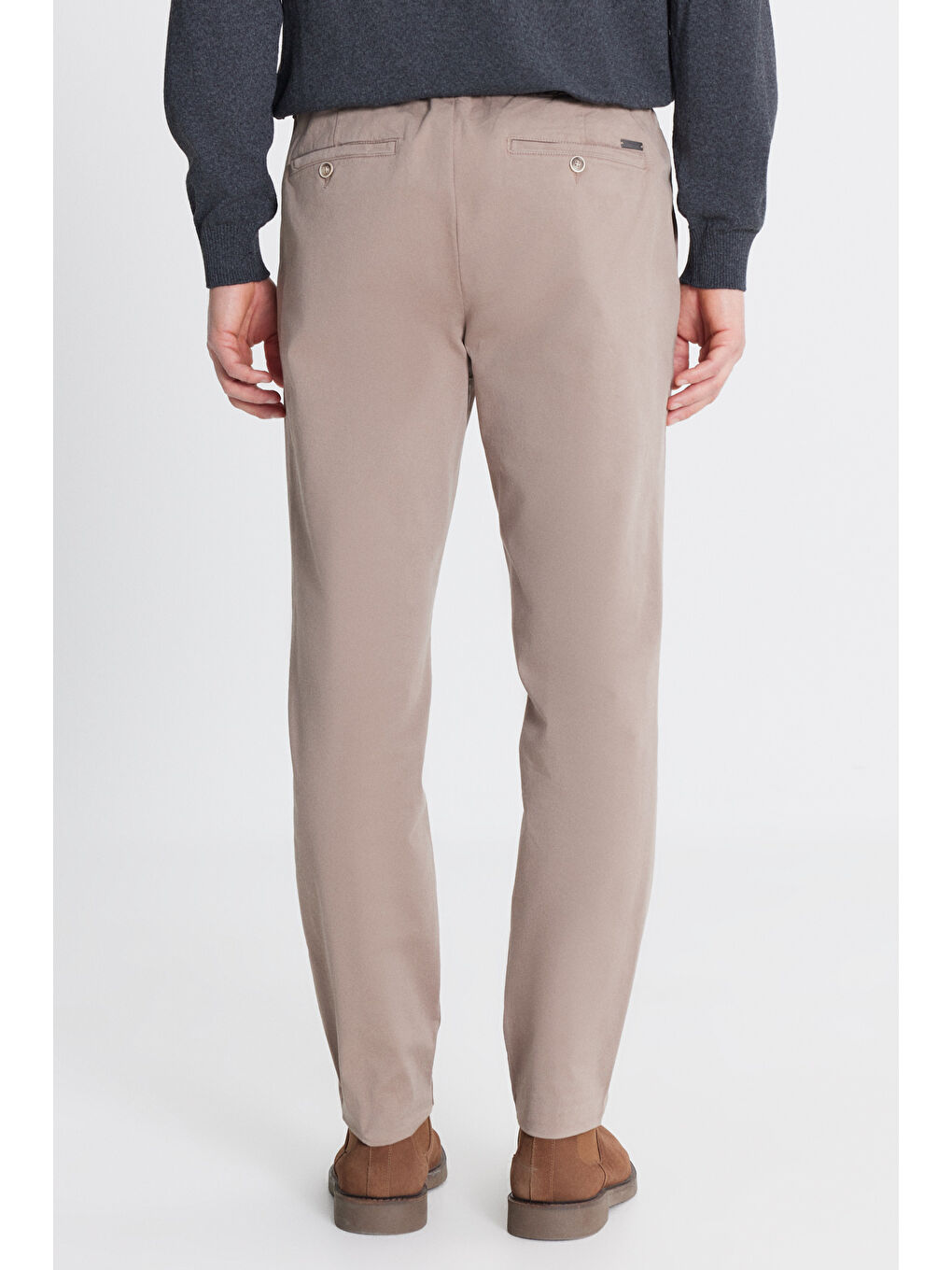 Erkek Bej Pamuklu Slim Fit Dar Kesim Yan Cepli Casual Esnek Pantolon-4