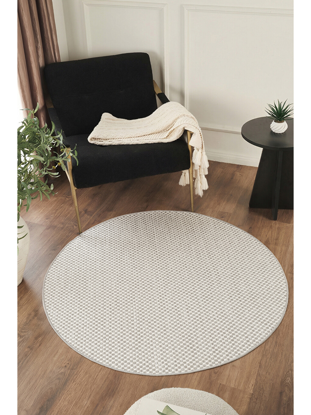 Sisalux 3082 Beyaz Gri Yuvarlak Sisal Dokuma Jüt Kilim Hav Toz Vermez Mutfak Oda Halısı-160x160