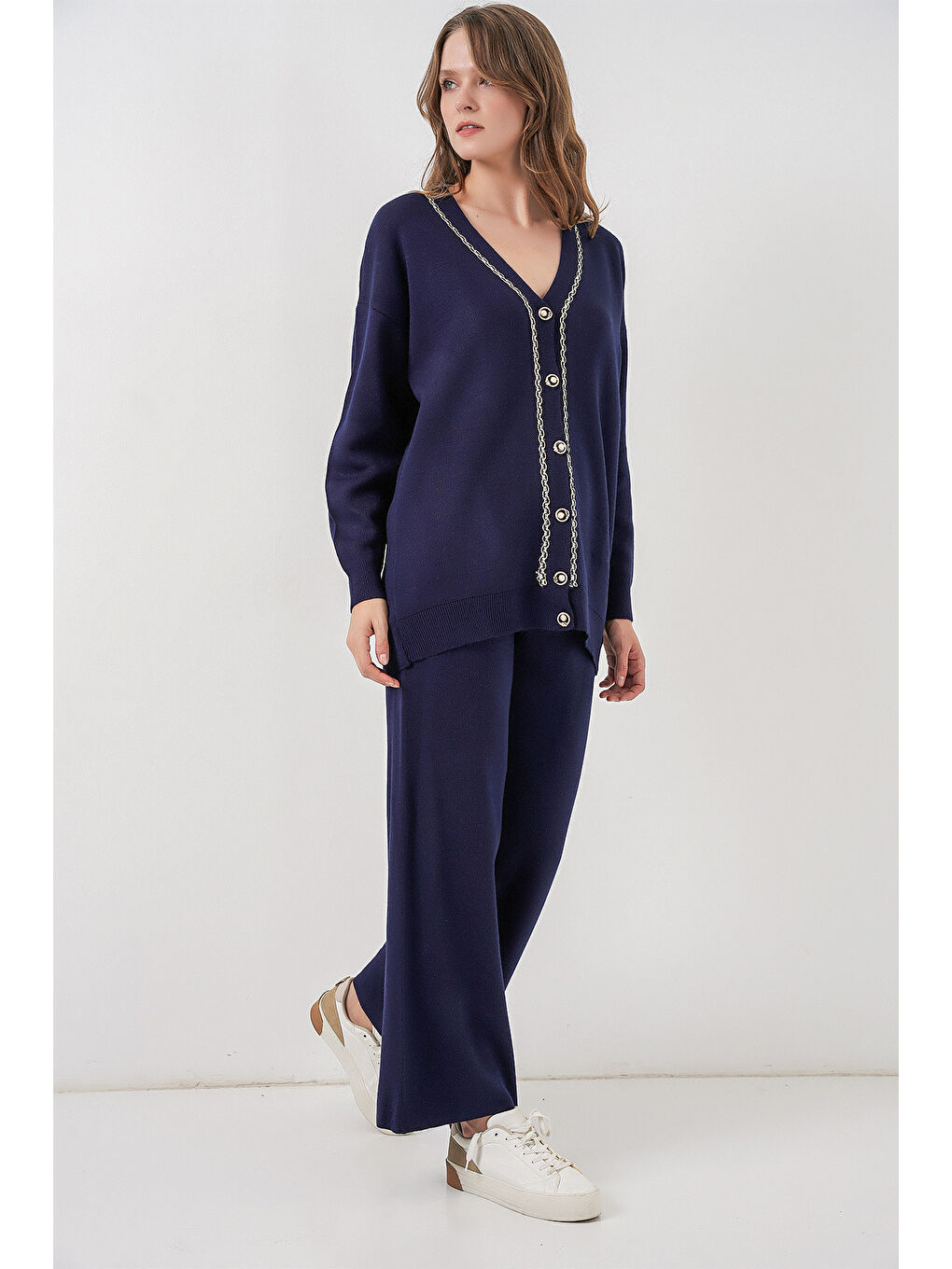 Kadın Hırka Pantolon Triko İkili Takım 15956 - Lacivert