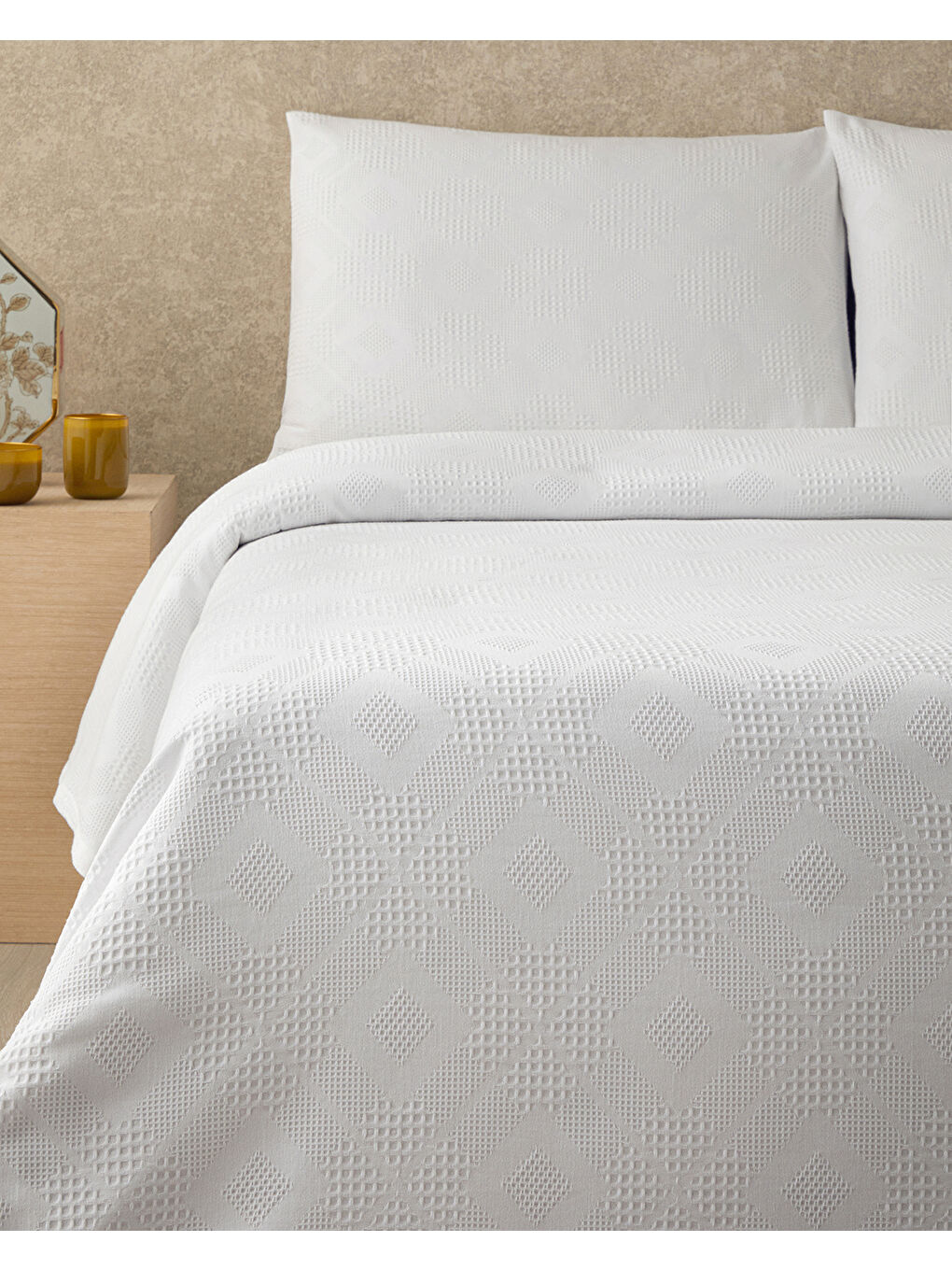 Pearl Pamuklu Çift Kişilik Yatak Örtüsü Takımı Beyaz-1