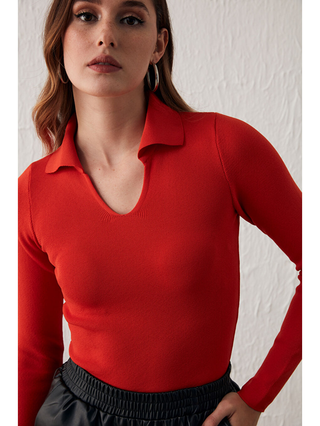 Turuncu Polo Yaka Triko - Yanık Oranj-1