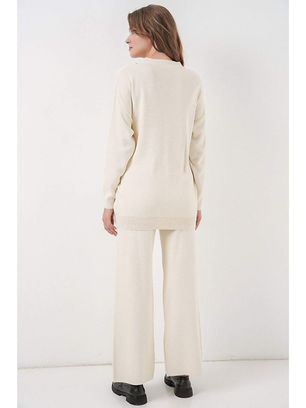 Kadın Hırka Pantolon Triko İkili Takım 15956 - Ekru-5