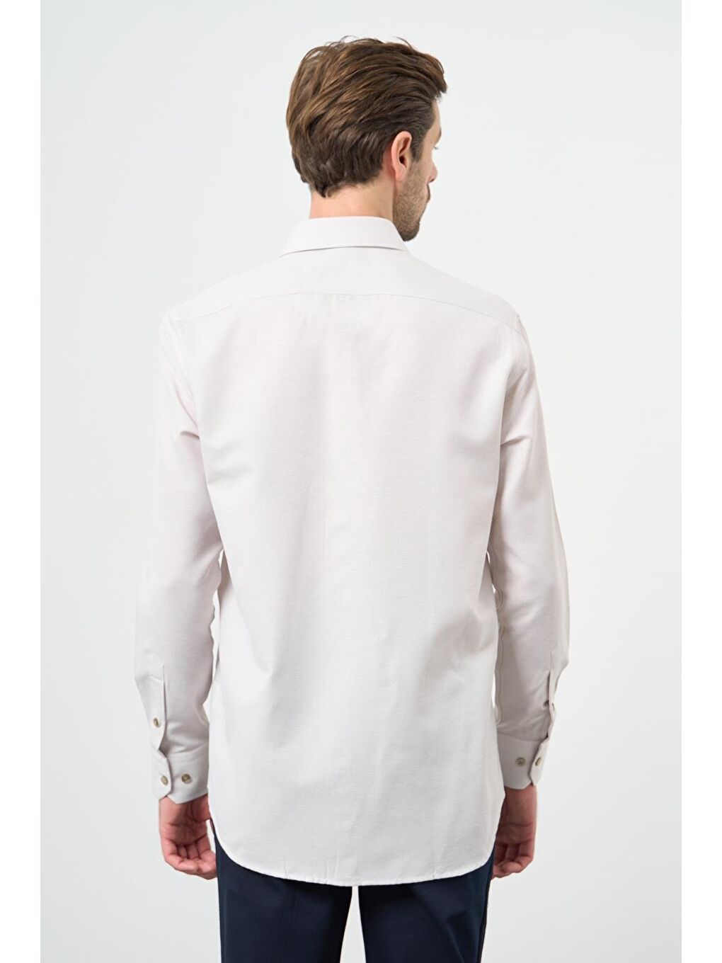 Bej Uzun Kol Kendinden Cepli Pamuklu Classic Comfort Fit Gömlek 1004245213-4