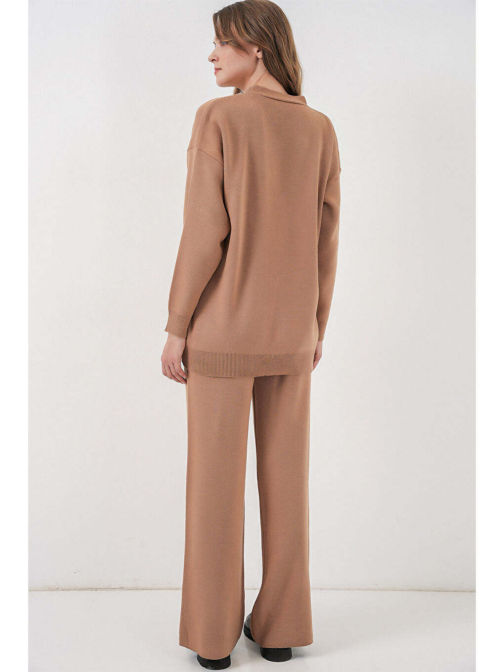 Sarı Kadın Hırka Pantolon Triko İkili Takım 15956 - Camel-5